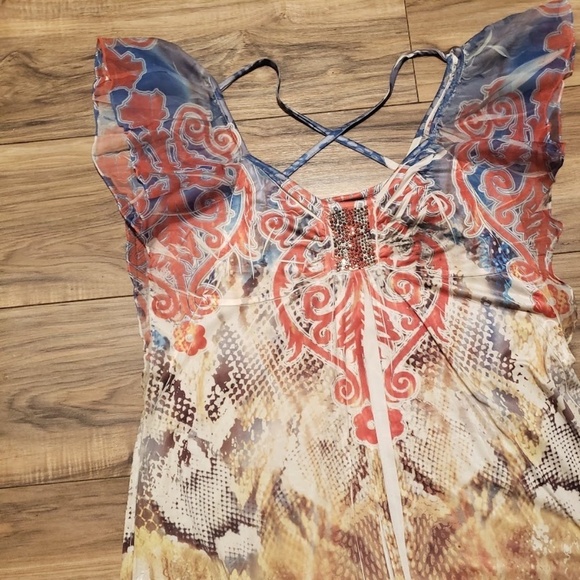 Style & Co Macys Women’s Retro Bohemian Ruffle Sleeve Blouse Size Medium - Picture 9 of 10